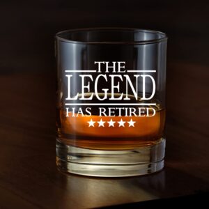 AGMdesign, Funny The Legend Has Retired Whiskey Glasses, Retirement Gifts For Men Women Coworker Boss, Funny Retirement Gag Gift Idea, 2021 Happy Retirement Party Decorations Favors