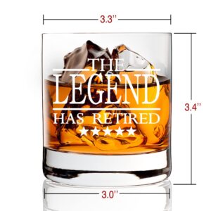 AGMdesign, Funny The Legend Has Retired Whiskey Glasses, Retirement Gifts For Men Women Coworker Boss, Funny Retirement Gag Gift Idea, 2021 Happy Retirement Party Decorations Favors