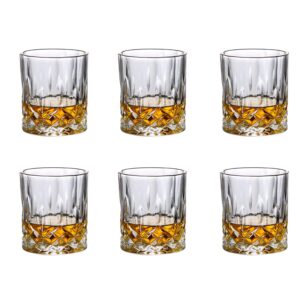 hovico crystal whiskey glass, old fashioned whiskey glasses, 11 oz unique bar whiskey glasses for scotch, bourbon, liquor and cocktail drinks - set of 6