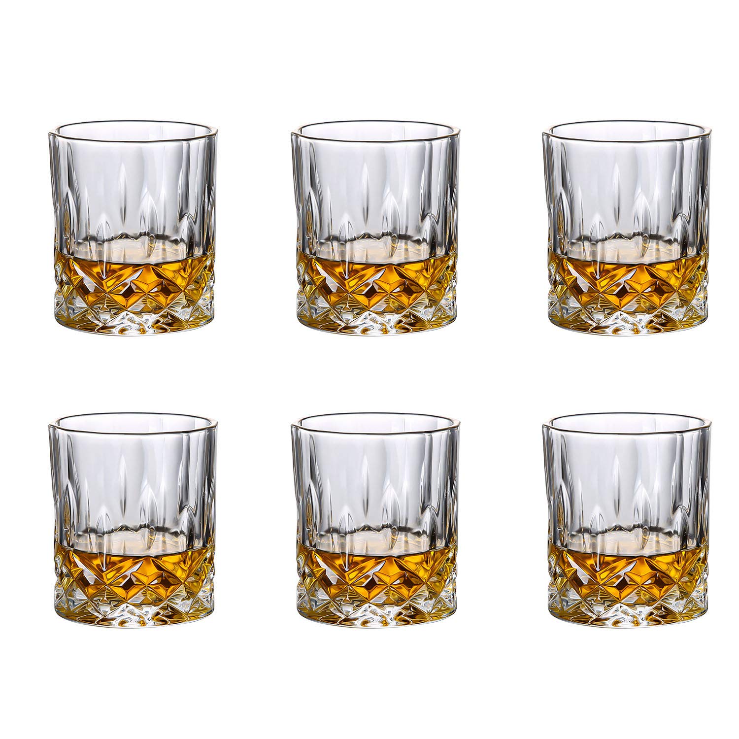 Hovico Crystal Whiskey Glass, Old Fashioned Whiskey Glasses, 11 Oz Unique Bar whiskey glasses For Scotch, Bourbon, Liquor and Cocktail Drinks - Set of 6