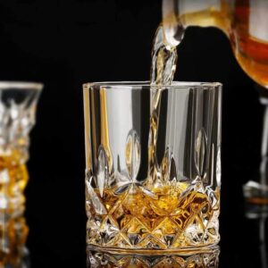 Hovico Crystal Whiskey Glass, Old Fashioned Whiskey Glasses, 11 Oz Unique Bar whiskey glasses For Scotch, Bourbon, Liquor and Cocktail Drinks - Set of 6