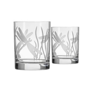 rolf glass dragonfly double old fashioned glass 13 ounce | whiskey glass set of 2 | lead-free glass | etched tumbler glasses | us made (set of 2)
