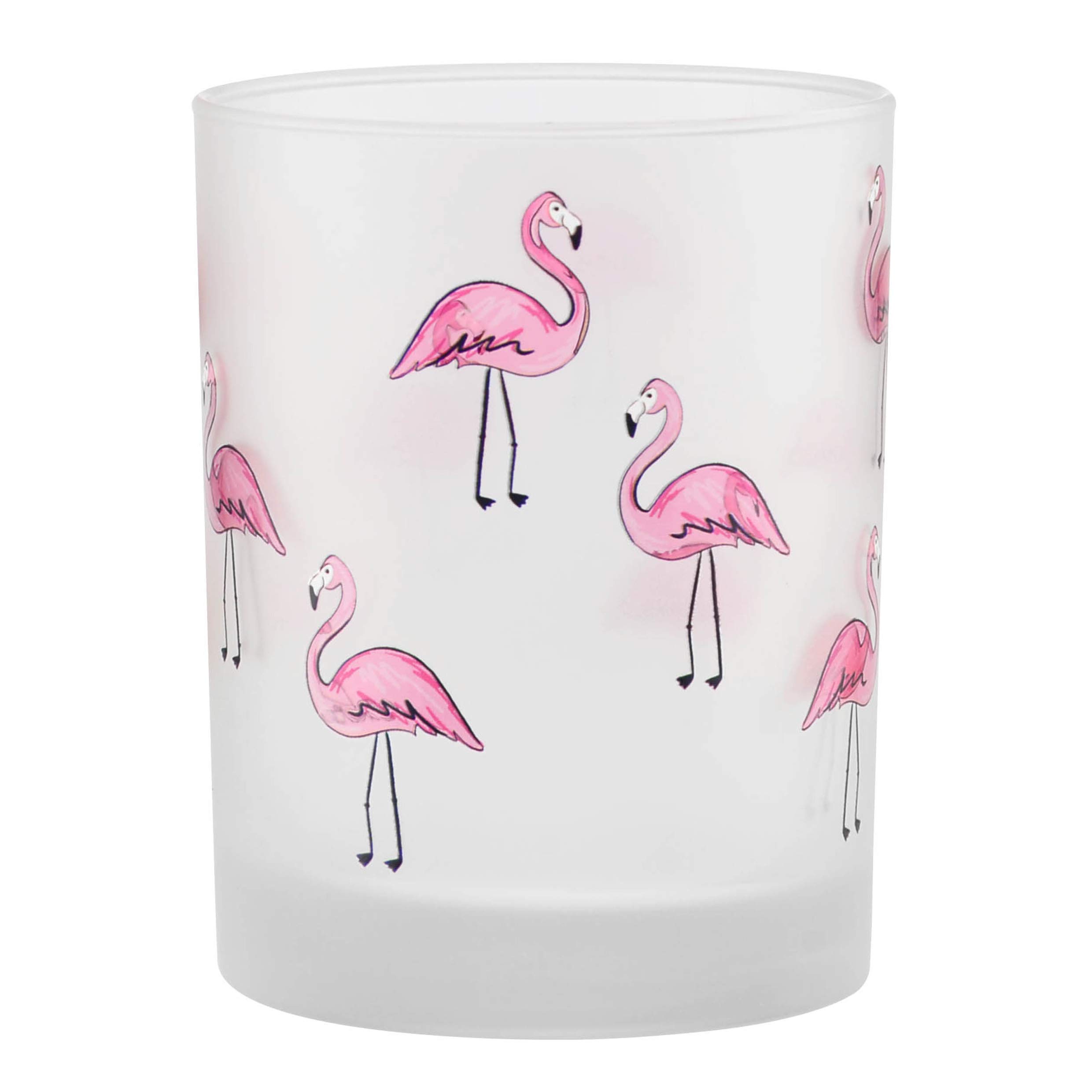 Culver Tropical Decorated Frosted Double Old Fashioned Tumbler Glasses, 13.5-Ounce, Gift Boxed Set of 2 (Flamingos)