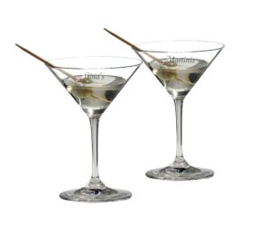 riedel personalized vinum martini glass pair, set of 2 custom engraved crystal martini glasses for martinis, cosmos, margaritas, cocktails, home bar accessories