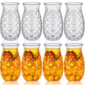 zubebe set of 8 tiki pineapple glasses 17 oz retro relief pineapple cups clear pineapple drinking cup for wine cocktail drink martini whiskey juice outdoor pool party picnics