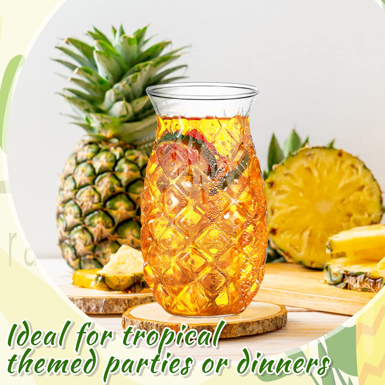 Zubebe Set of 8 Tiki Pineapple Glasses 17 oz Retro Relief Pineapple Cups Clear Pineapple Drinking Cup for Wine Cocktail Drink Martini Whiskey Juice Outdoor Pool Party Picnics