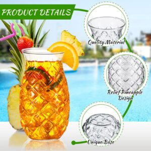 Zubebe Set of 8 Tiki Pineapple Glasses 17 oz Retro Relief Pineapple Cups Clear Pineapple Drinking Cup for Wine Cocktail Drink Martini Whiskey Juice Outdoor Pool Party Picnics