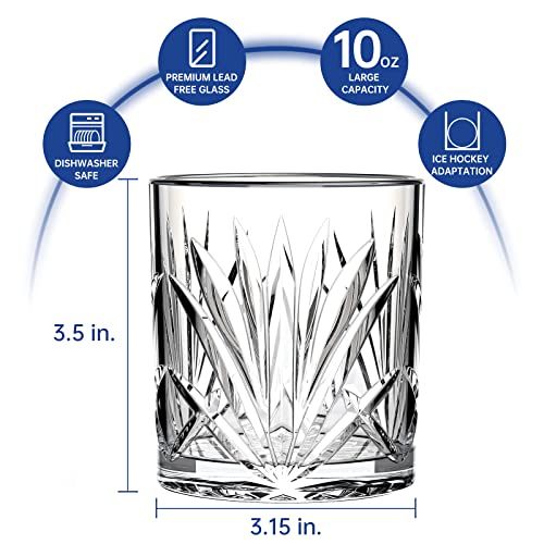 JASVIC Whiskey Glasses Set with Gift Box, 10 Oz Crystal Rocks Glasses, 2 Old Fashioned Glass Tumbler with 2 Ice Molds and 1 Swizzle Spoon for Whiskey Cocktail Bourbon Liquor Scotch