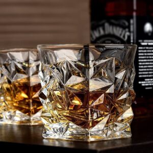 Diamond Whiskey Glasses - Set of 4 - by Vaci + 4 Drink Coasters, Crystal Made Bourbon, Scotch or Liquor Glass, Gift For Men & Women