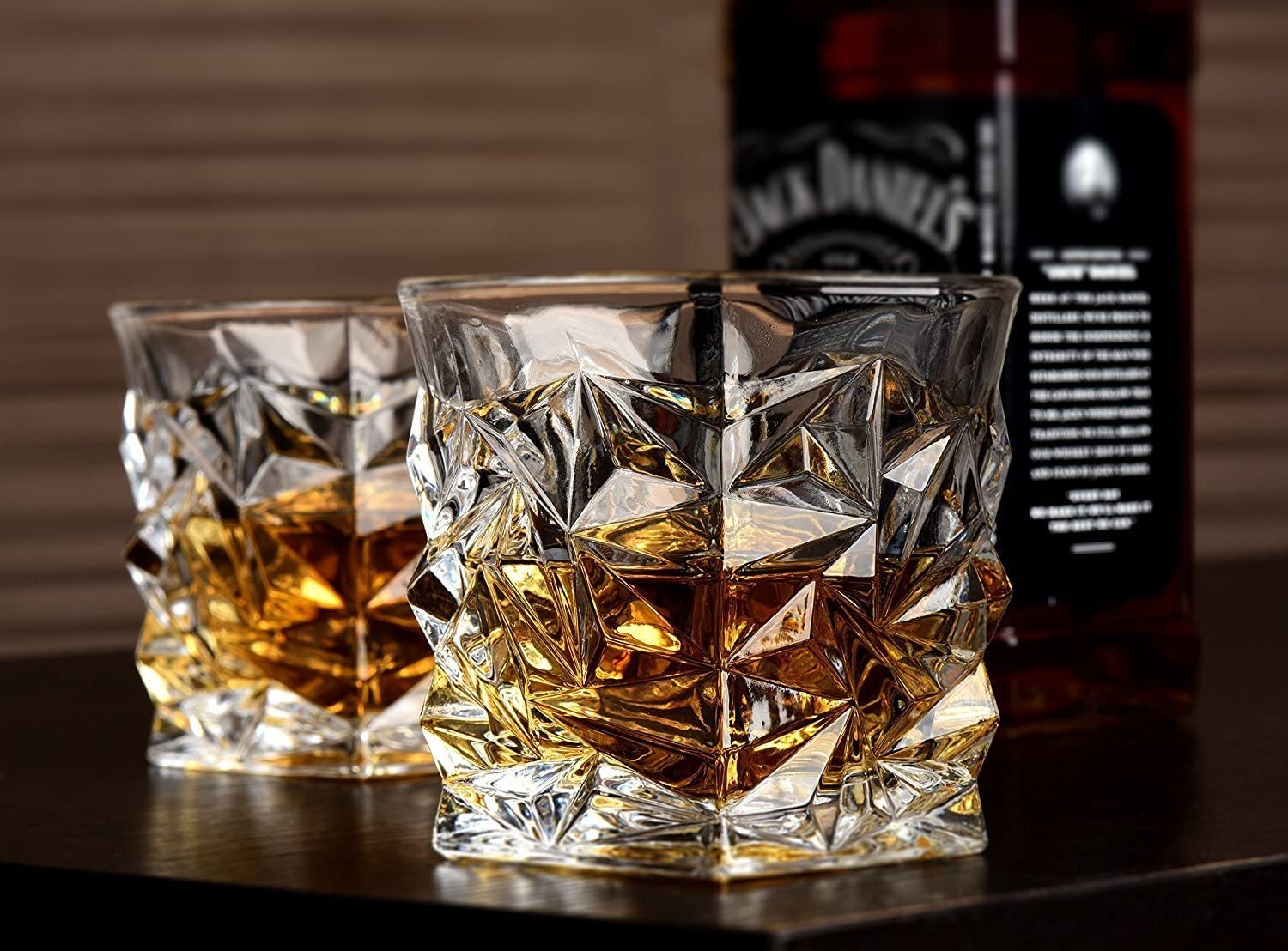 Diamond Whiskey Glasses - Set of 4 - by Vaci + 4 Drink Coasters, Crystal Made Bourbon, Scotch or Liquor Glass, Gift For Men & Women