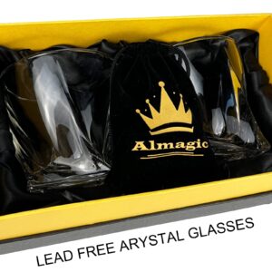 Almagic Whiskey Glasses Set of 2 (12oz), with Whiskey Stones and Velvet Bag, Birthday Day Gifts, Retirement Gifts, for Bourbon Tennessee Irish Scotch Whiskey Cocktail