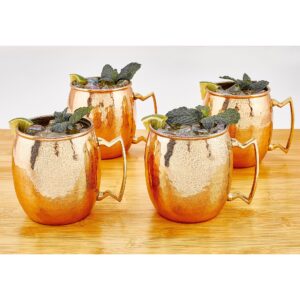 Old Dutch 16 Oz. Nickel-Lined Solid Copper Hammered Moscow Mule Mug, Set of 4