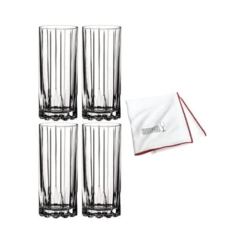 Riedel Drink Specific Glassware Highball Glass (10 oz, Set of 4) with Large Microfiber Polishing Cloth Bundle (3 Items)