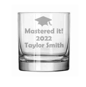 custom engraved glass personalized mastered it masters degree graduation (11 oz rocks whiskey)