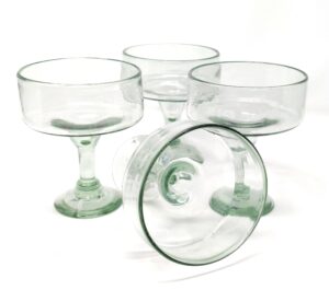 dos sueños mexican hand blown glass – set of 4 natural clear hand blown margarita glasses (16 oz)