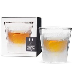 viski glacier whiskey glass, double walled chilling whiskey glass, active cooling gel, 6 ounces, clear glass, chilling technology, set of 1
