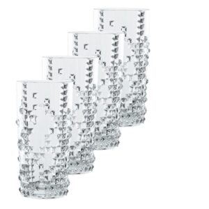 nachtmann brand punk collection crystal 6” long drink, set of 4, clear glass, for cocktails or non- alcoholic beverages,13-ounce capacity, dishwasher safe