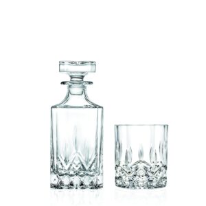 Whiskey Decanter and Tumbler 7 pc Set - Glass - For Whiskey, Liquor, Scotch, Bourbon - 25 oz. Square Decanter with 6-10 oz. Double Old Fashioned Tumblers- By Barski - Made in Europe