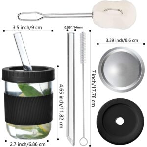 Cute Boba Cups with Lid and Straws, 4 Pack Glass Bubble Tea Cups with Canning Lids, Leakproof Drinking Jars for Large Pearl, 16oz