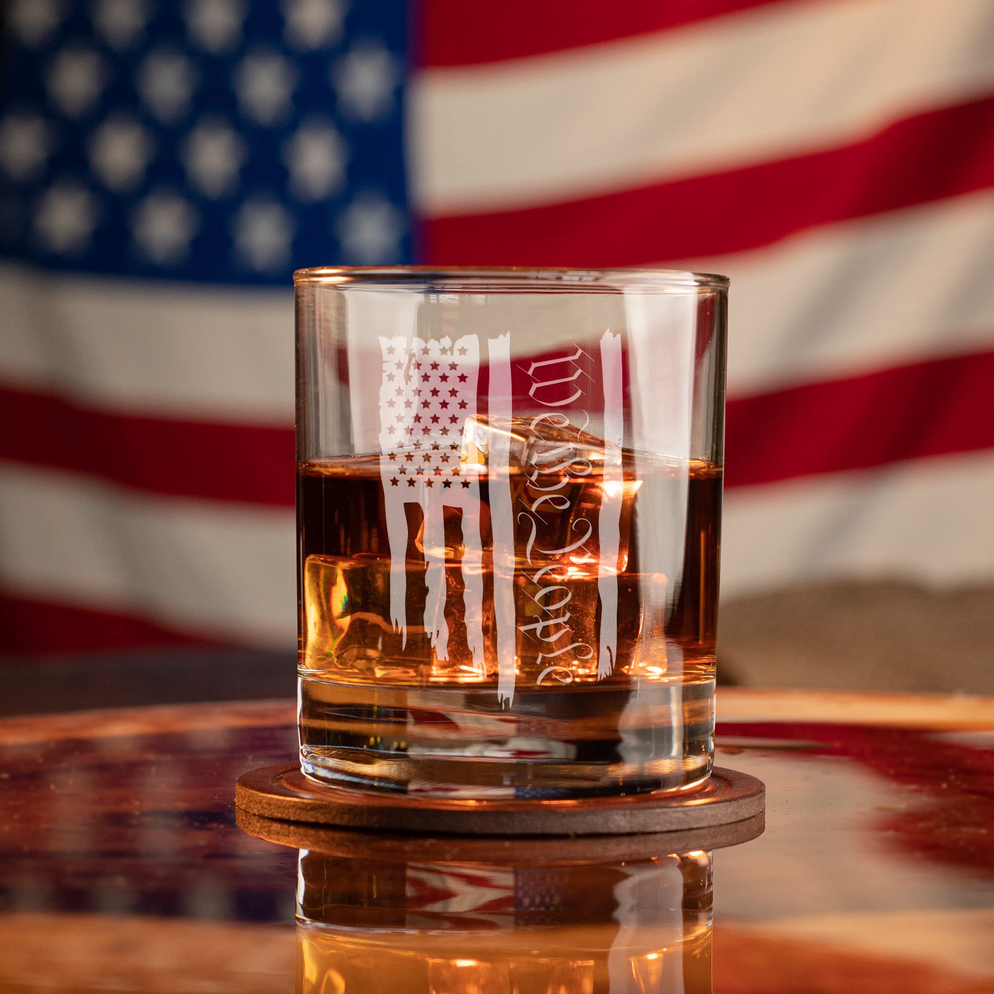 We The People Patriotic American Flag - Old Fashioned Whiskey Rocks Bourbon Glass - 10 oz capacity