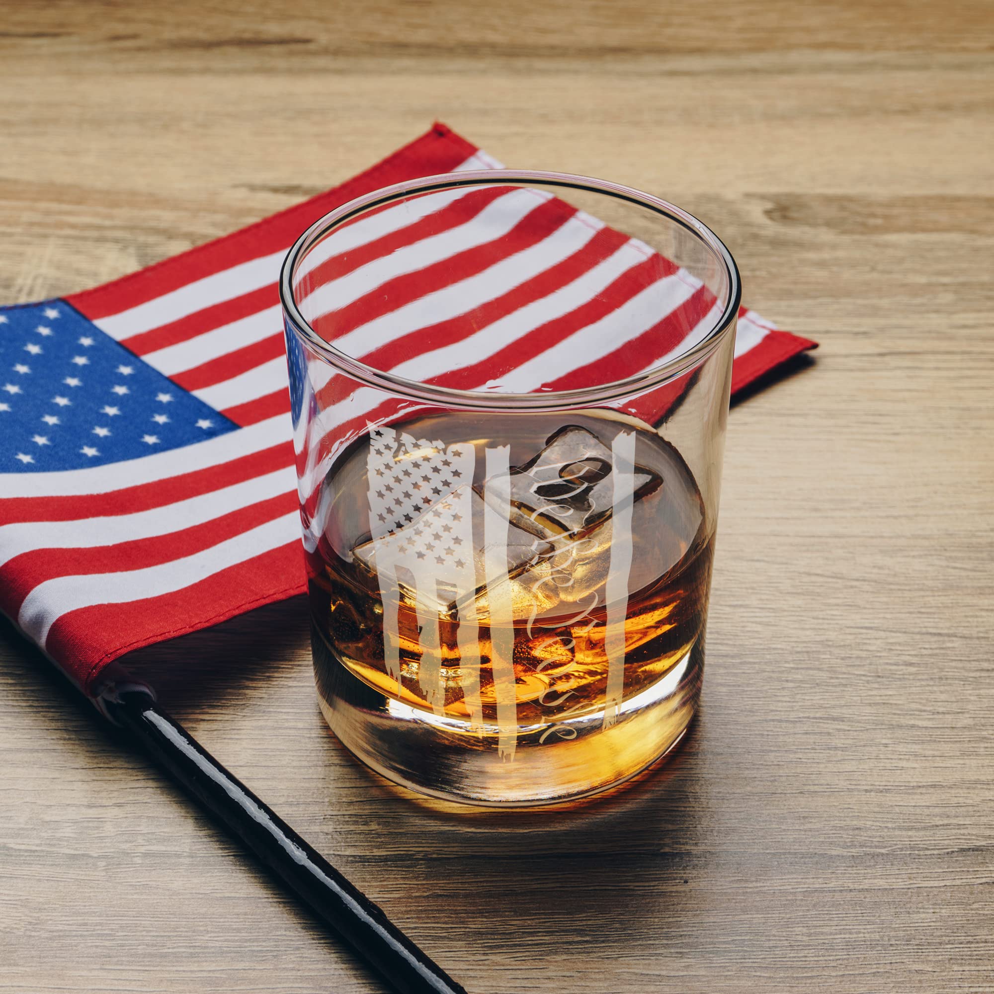 We The People Patriotic American Flag - Old Fashioned Whiskey Rocks Bourbon Glass - 10 oz capacity