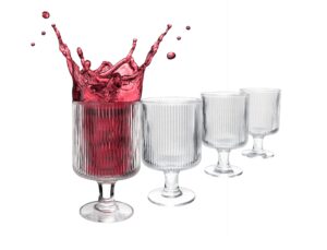 greenline goods ripple ribbed drinking glasses - modern kitchen glassware set unique vintage cups for weddings, cocktails or modern bar - set of 4 (10 oz stemmed)