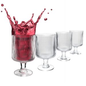 Greenline Goods Ripple Ribbed Drinking Glasses - Modern Kitchen Glassware Set Unique Vintage Cups For Weddings, Cocktails Or Modern Bar - Set of 4 (10 Oz Stemmed)