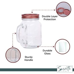Mason Jar Drinking Glasses with Handles & Silver Lid - Set of 2