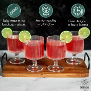 Greenline Goods Ripple Ribbed Drinking Glasses - Modern Kitchen Glassware Set Unique Vintage Cups For Weddings, Cocktails Or Modern Bar - Set of 4 (10 Oz Stemmed)