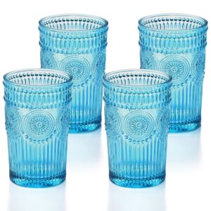 glass smile 4 pack romantic water glasses-12 oz purple vintage drinking glasses tumblers for whisky, beer, juice, beverages, cocktail