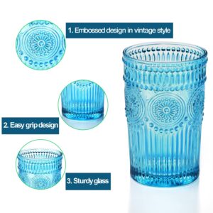 GLASS SMILE 4 Pack Romantic Water Glasses-12 OZ Purple Vintage Drinking Glasses Tumblers for Whisky, Beer, Juice, Beverages, Cocktail