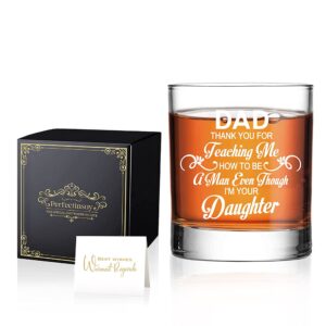 perfectinsoy dad thank you for teaching me how to be a man even though i'm your daughter whiskey glass with gift box, funny dad gifts from kids, birthday gifts for dad, gift for dad from daughter