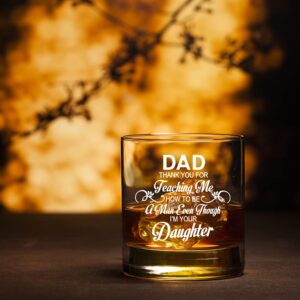 Perfectinsoy Dad Thank You For Teaching Me How To Be A Man Even Though I'M Your Daughter Whiskey Glass with Gift Box, Funny dad gifts from kids, Birthday Gifts for Dad, Gift For Dad From Daughter