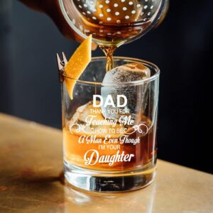 Perfectinsoy Dad Thank You For Teaching Me How To Be A Man Even Though I'M Your Daughter Whiskey Glass with Gift Box, Funny dad gifts from kids, Birthday Gifts for Dad, Gift For Dad From Daughter