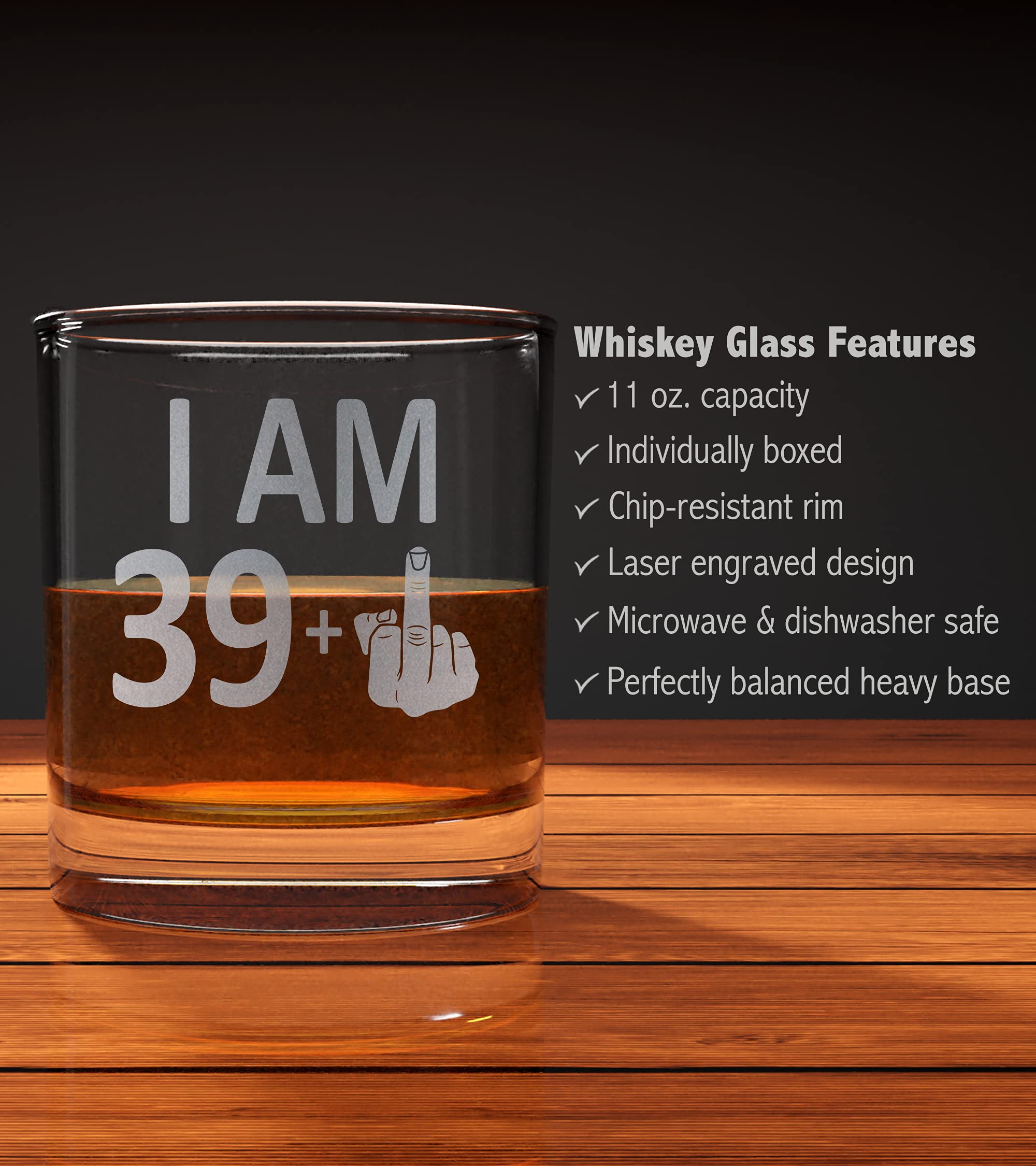 Promotion & Beyond I AM 39 PLUS 1 Whiskey Glass - Funny Sarcastic Finger 40th Birthday Gift