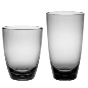 klifa- eton- 15.2 & 20.8 ounce, set of 8, acrylic tumbler & highball drinking glasses, stackable plastic drinkware, dishwasher safe, gray-black
