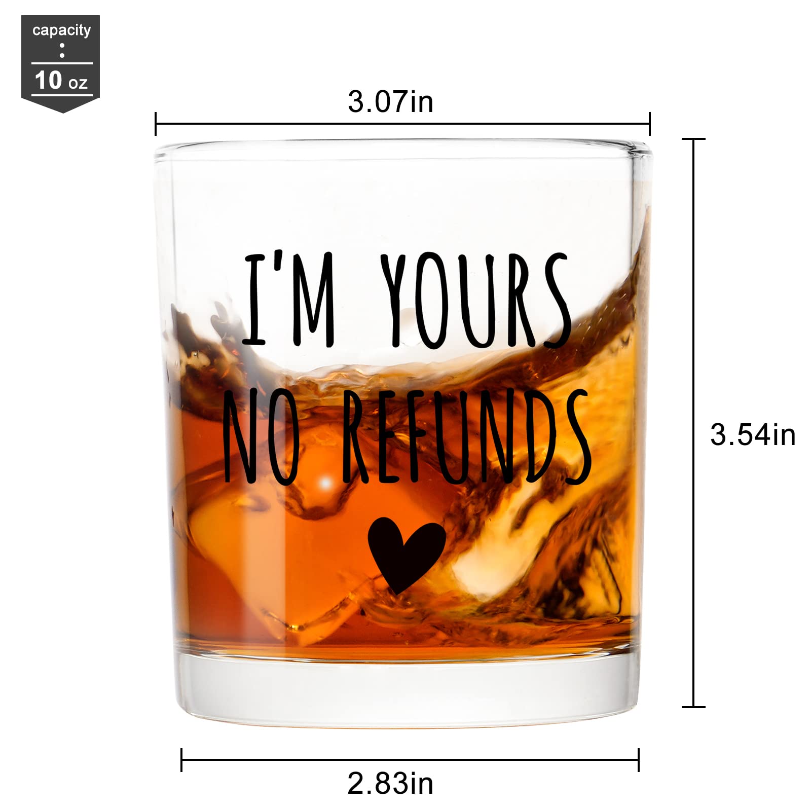 Futtumy I'm Yours No Refunds Whiskey Glass 10 oz, Valentine’s Day Gift for Her Him Husband Wife Girlfriend Boyfriend, Birthday Gift Christmas Gift Engagement Gift Wedding Gift Old Fashioned Glass