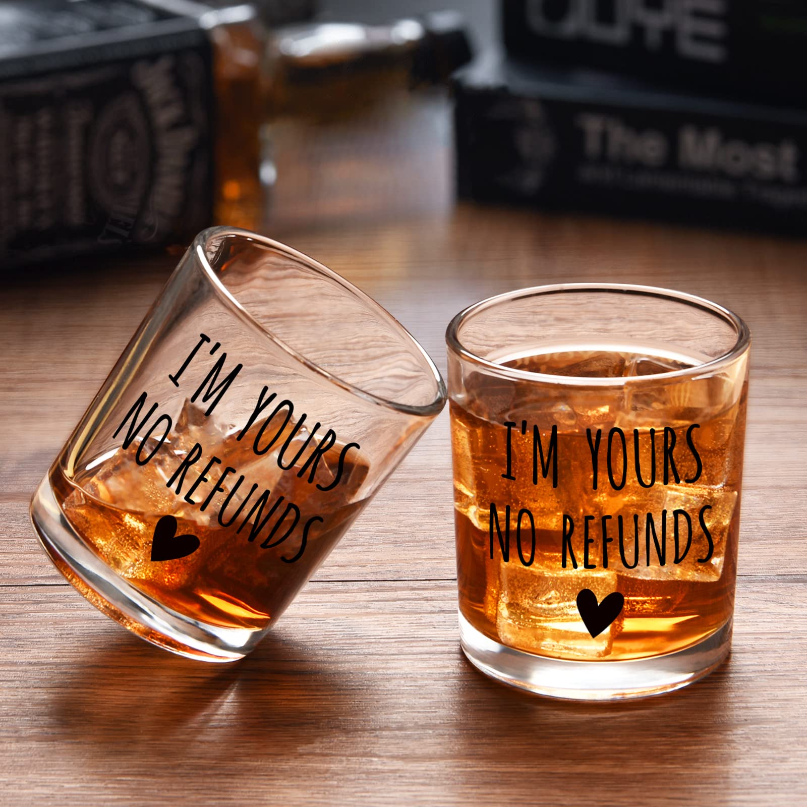 Futtumy I'm Yours No Refunds Whiskey Glass 10 oz, Valentine’s Day Gift for Her Him Husband Wife Girlfriend Boyfriend, Birthday Gift Christmas Gift Engagement Gift Wedding Gift Old Fashioned Glass