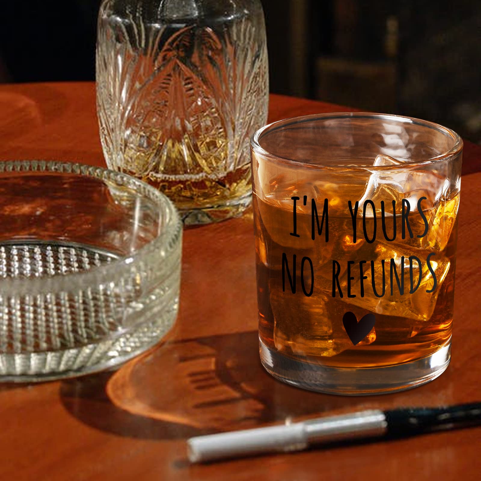 Futtumy I'm Yours No Refunds Whiskey Glass 10 oz, Valentine’s Day Gift for Her Him Husband Wife Girlfriend Boyfriend, Birthday Gift Christmas Gift Engagement Gift Wedding Gift Old Fashioned Glass