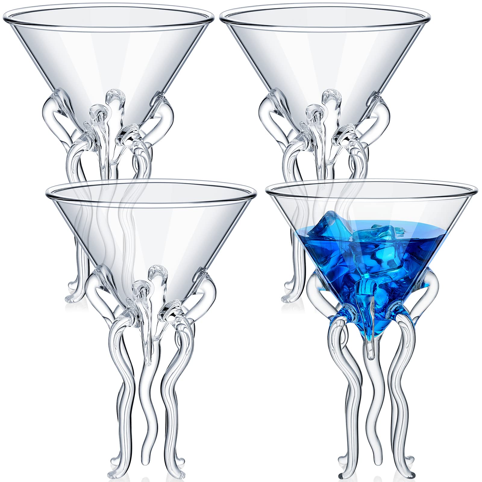 4 Pcs Octopus Martini Glass 4 oz Fun Cocktail Glasses Jellyfish Wine Glass Creative Jellyfish Glass Cup for Margarita Whiskey Drinking Glassware Kitchen Bar Party Wedding