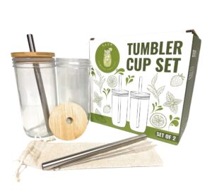 tadn tumbler cup set with lids and straws 24oz (set of 2) wide mouth drinking glasses cups - modern style - great for smoothie, bubble tea, fresh water, ice coffee -reusable
