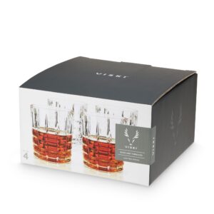 Viski Highland D.O.F. Glasses Set of 4 - Crystal Classic Lowball Cocktail Barware - 10 oz