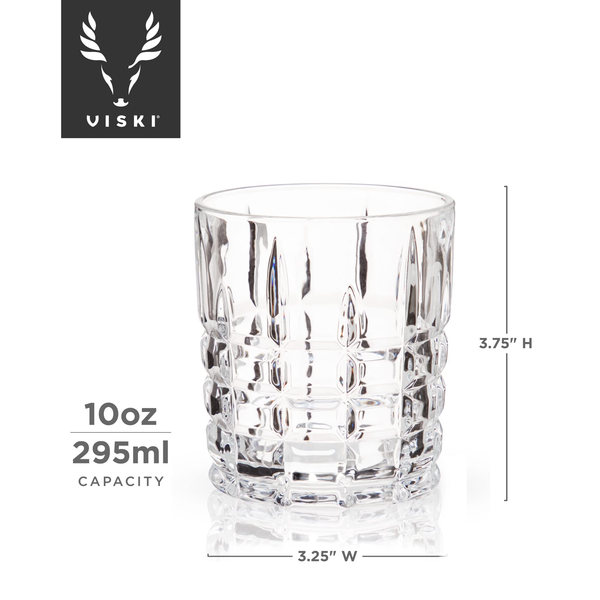 Viski Highland D.O.F. Glasses Set of 4 - Crystal Classic Lowball Cocktail Barware - 10 oz