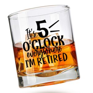 its 5 o'clock everywhere bouron glass for men - retirement gifts for men - funny whiskey glass unique retirement gift for dad, grandpa, friends, family, and coworkers - fathers day and christmas gift