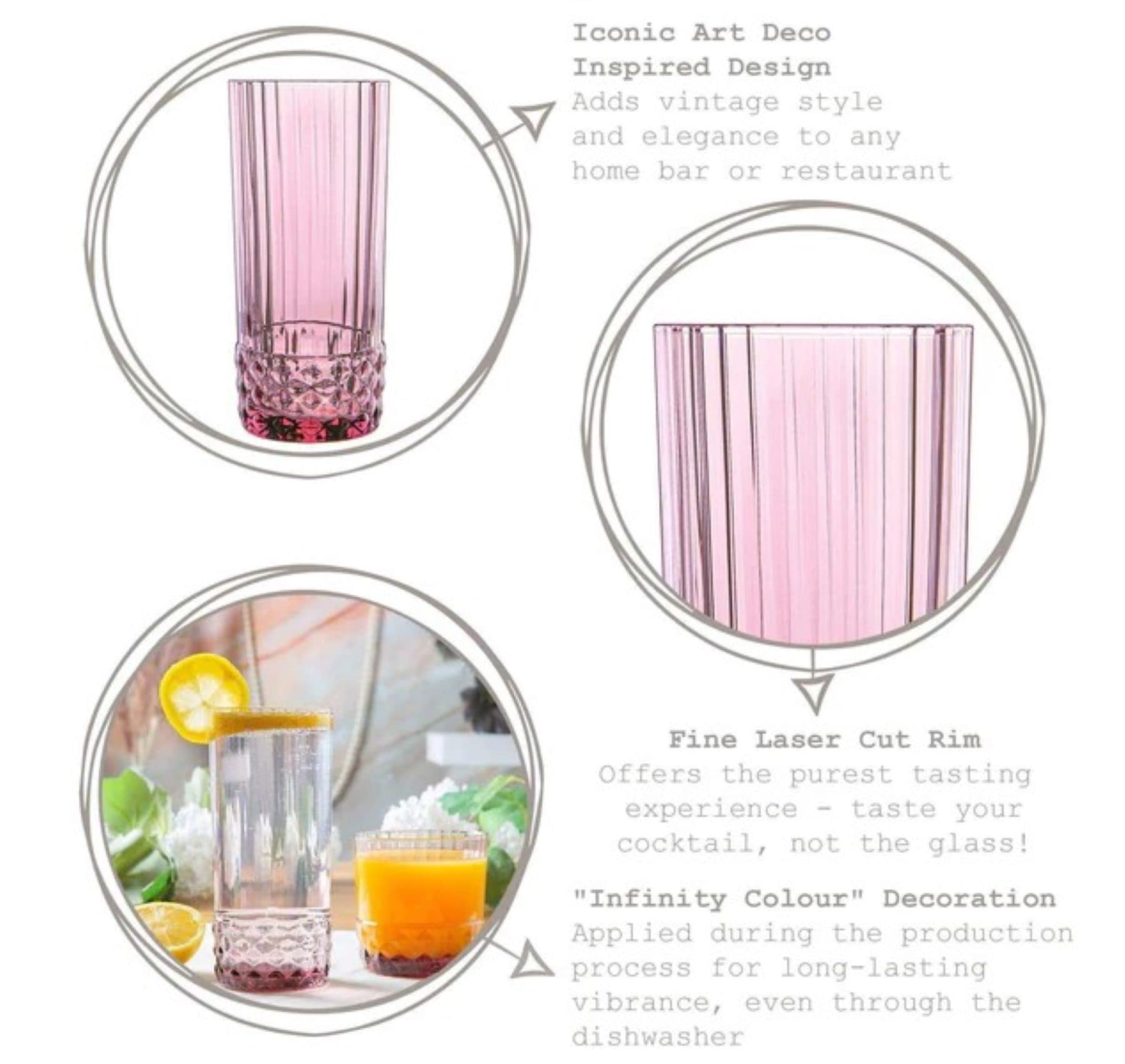 Bormioli Rocco America '20s 16.25 oz. Cooler Glasses, Lilac Rose, Set of 6