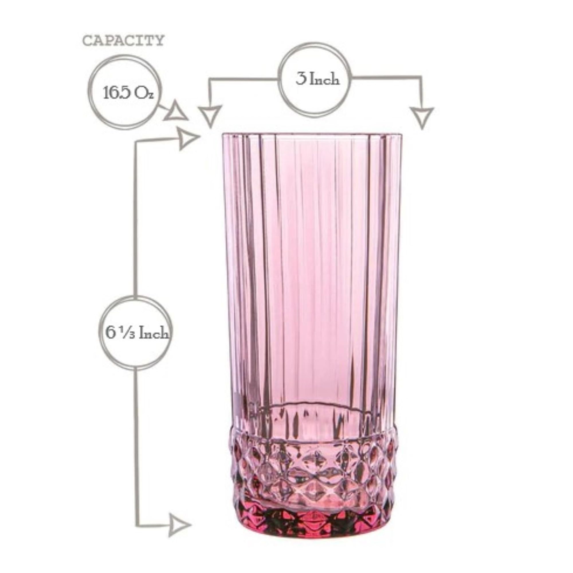 Bormioli Rocco America '20s 16.25 oz. Cooler Glasses, Lilac Rose, Set of 6