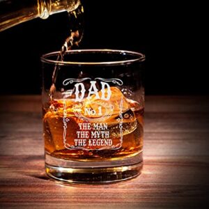 NeeNoNex Dad The Man The Myth The Legend Number One Whiskey Glass - Drinking Glass for Dad