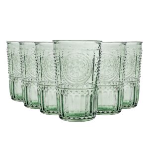 bormioli rocco romantic set of 6 tumbler glasses, 11.5 oz. colored crystal glass, pastel green, made in italy.