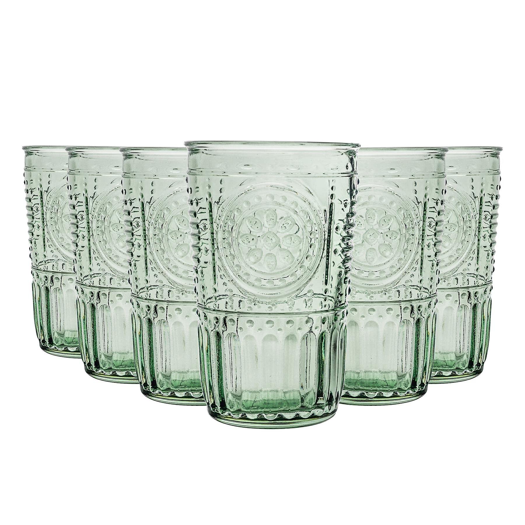 Bormioli Rocco Romantic Set Of 6 Tumbler Glasses, 11.5 Oz. Colored Crystal Glass, Pastel Green, Made In Italy.