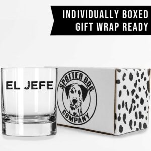 Spotted Dog Company Printed 11oz Whiskey Glass - El Jefe/The Boss - Boss Day Gift, Manager Director Gift - Grit, National Boss Day Gifts Best Boss Ever Funny